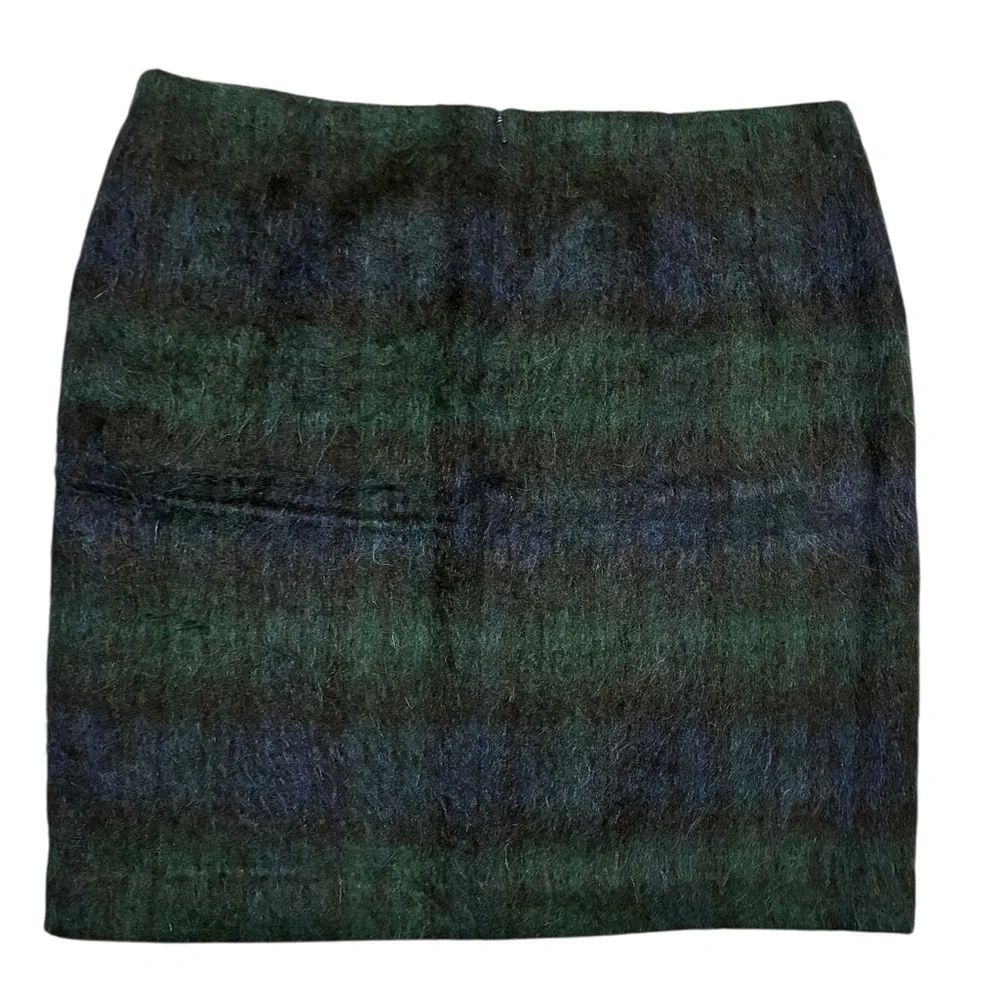 Talbots Wool/Mohair Plaid Skirt, Size 14 Petite, Navy & Green, Fully Lined, EUC